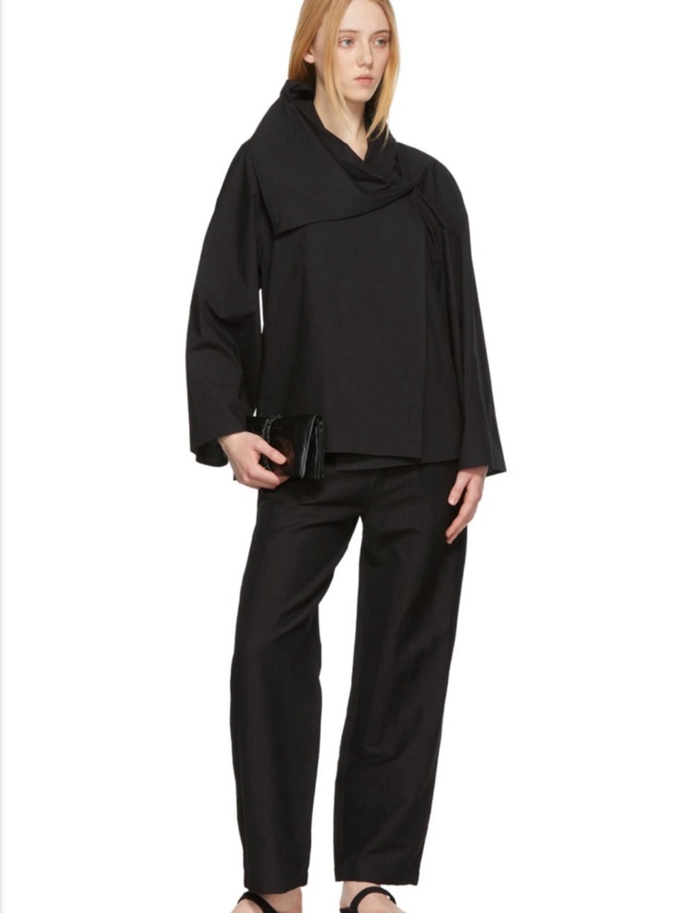 TOTEME Black Stretch Linen Lounge Pants Black Elastic-Waist Blend Pants